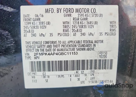 2016 Ford Edge Sport z USA, uszkodzony, nr VIN 2FMPK4AP4GBC11153